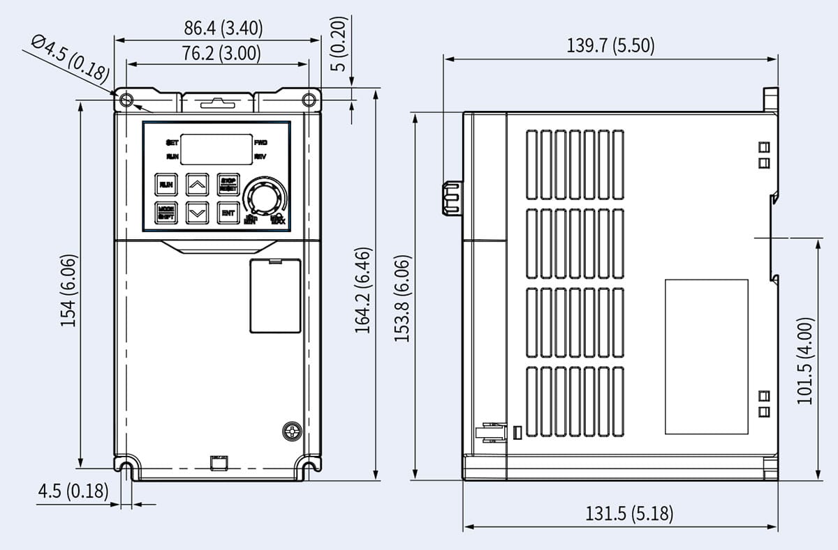 Biến tần LS LSLV0008G100-2EONN 0.75KW 3 Pha 220V 7 Kích thước lắp tủ biến tần LS G100 Series