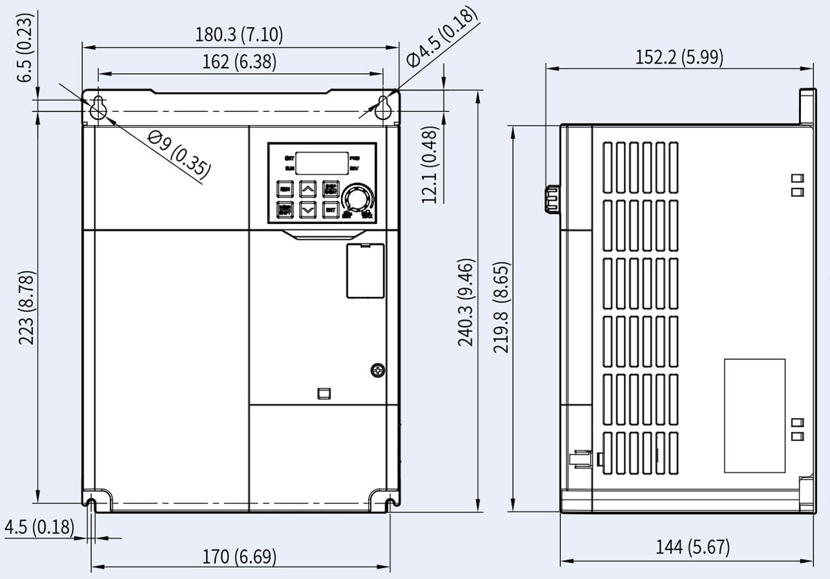Biến tần LS LSLV0075G100-4EOFN 7.5KW 3 Pha 380V 7 Kích thước lắp tủ biến tần LS G100 Series