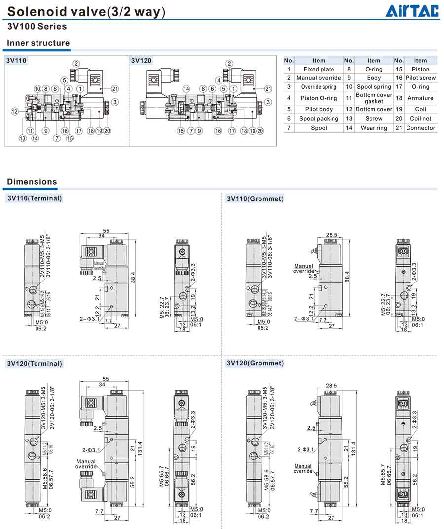 Van điện từ Airtac 3V100 5 3V100 Series 2