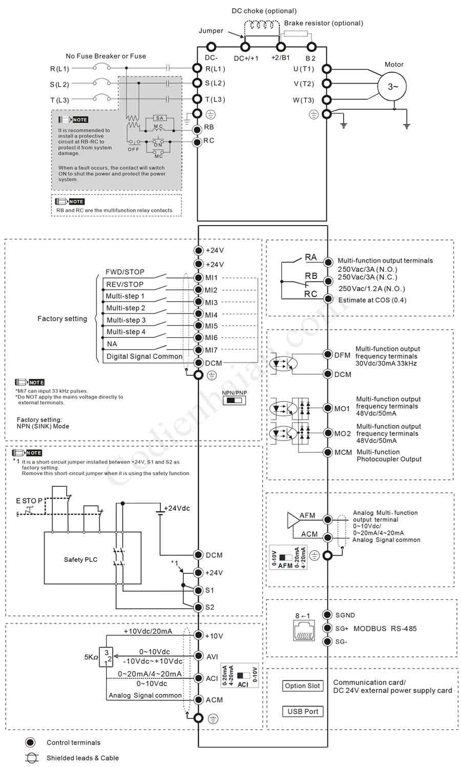 Biến tần Delta VFD2A8MS21ANSAA 0.4kW 1 Pha 220V 5 Cach-dau-day-Bien-tan-Delta-MS300