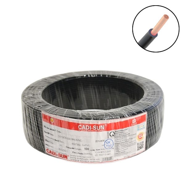 Dây điện 1 lõi Cadisun VCSF-1x10mm2–450V, 750V (Đen) 1 Dây điện 1 lõi Cadisun VCSF-1x10mm2–450V, 750V (Đen)