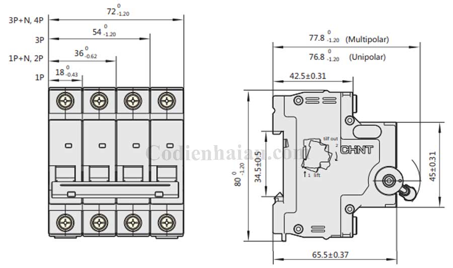 MCB Chint NXB-63H 40A 10kA 2P 3 Kich-thuoc-lap-dat-Cb-Chint-NXB-63H