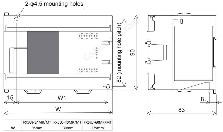 PLC Mitsubishi FX5UJ-60MT/ES (36 In / 24 Out Transistor) 3 Kich-thuoc-lap-dat-PLC-Mitsubishi-fx5uj