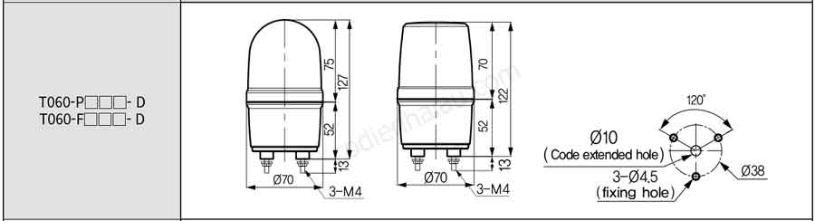 Đèn xoay cảnh báo Hanyoung T060-PFD24R-D 24VDC (có còi) 5 Kich-thuoc-lap-dat-den-xoay-canh-bao-hanyoung-t060-d