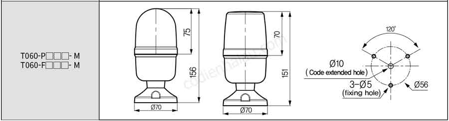 Đèn xoay cảnh báo Hanyoung T060-FFA11G-M 110-220V (có còi) 5 Kich-thuoc-lap-dat-den-xoay-canh-bao-hanyoung-t060-m