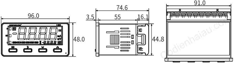 Đồng hồ đo dòng điện AC Hanyoung LM3-4AA-N-A 7 Kích thước lắp đặt đồng hồ đo Hanyoung LM Series
