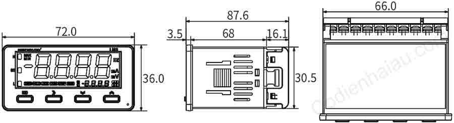 Đồng hồ đo điện áp DC Hanyoung LM6-4DV-N-A 7 Kích thước lắp đặt đồng hồ đo Hanyoung LM Series