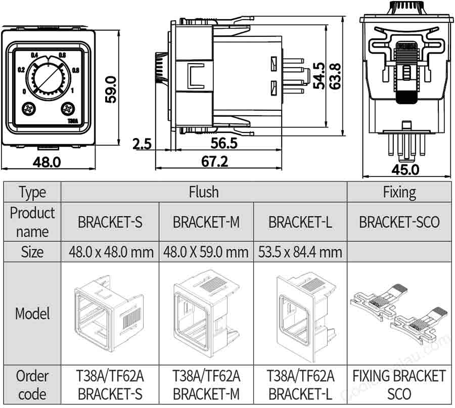 Rơ le thời gian (Timer) Hanyoung T38A-6N-A 7 Kích thước lắp đặt timer Analog Hanyoung T38A