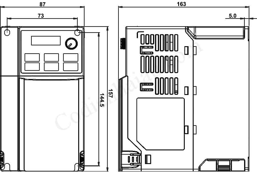 Biến tần Delta VFD5A5ME43AFNAA 2.2kW 3 Pha 380V 7 Kích thước lắp đặt biến tần Delta