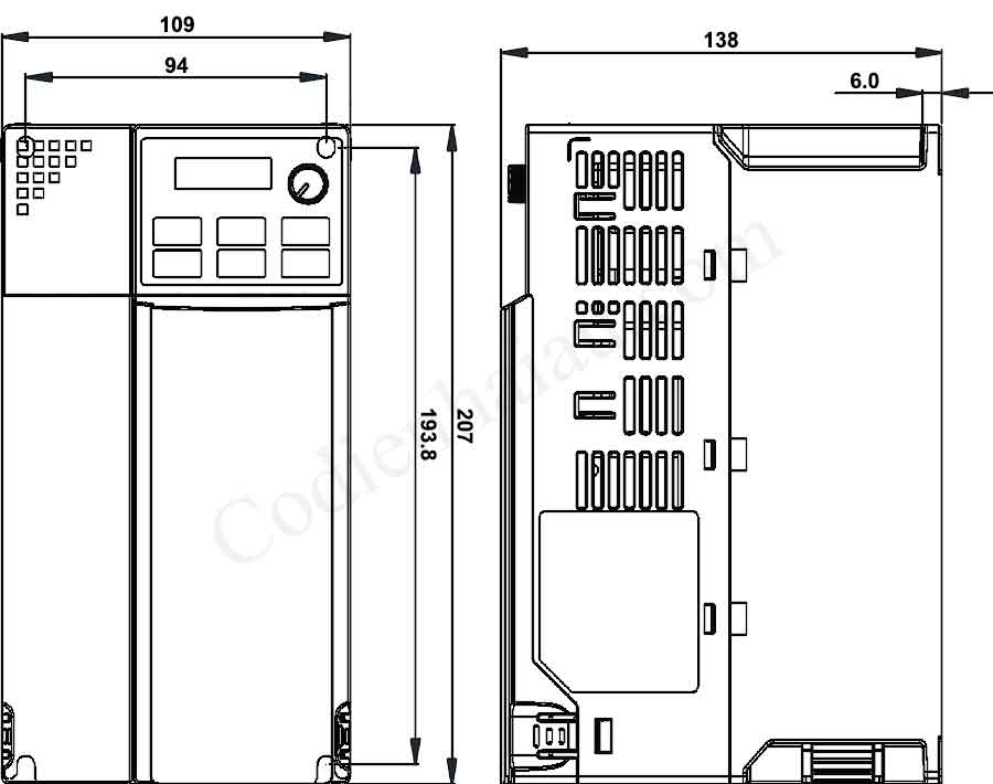 Biến tần Delta VFD17AME43ANNAA 7.5kW 3 Pha 380V 7 Kích thước lắp đặt biến tần Delta