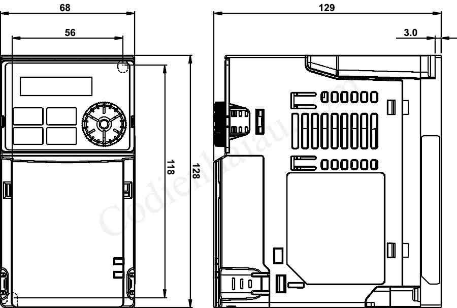 Biến tần Delta VFD2A8MH21ANSAA 0.4kW 1 Pha 220V 7 Kích thước lắp đặt biến tần Delta