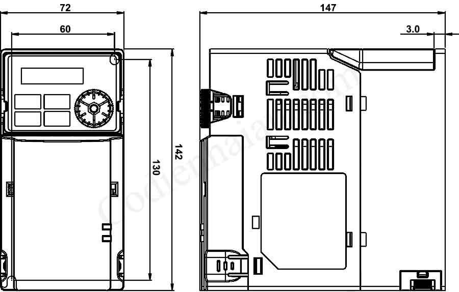 Biến tần Delta VFD5A0MH21ENSAA 0.75kW 1 Pha 220V 7 Kích thước lắp đặt biến tần Delta