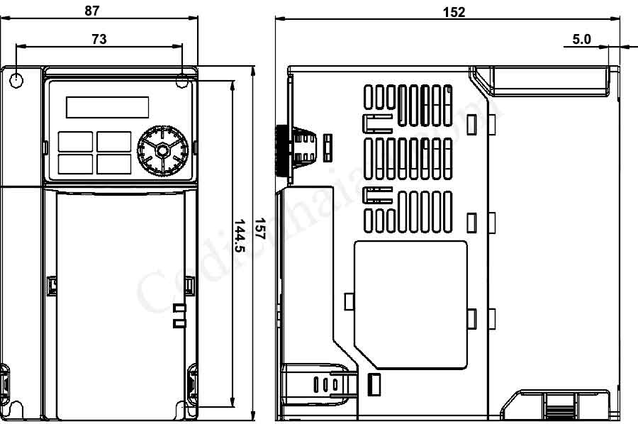 Biến tần Delta VFD17AMH23ANSAA 4kW 3 Pha 220V 7 Kích thước lắp đặt biến tần Delta