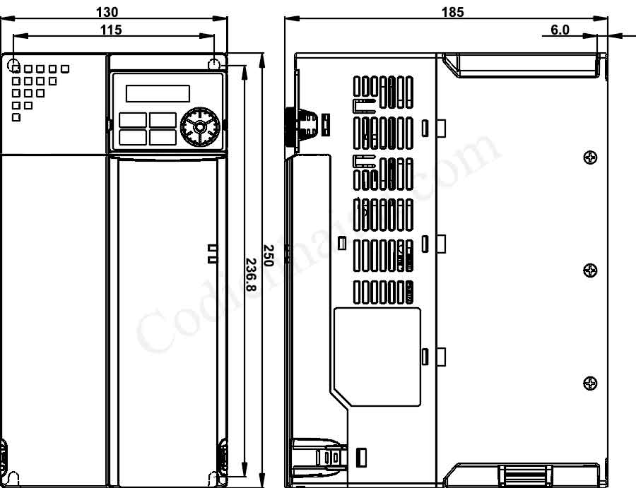Biến tần Delta VFD33AMH23ENSAA 7.5kW 3 Pha 220V 7 Kích thước lắp đặt biến tần Delta