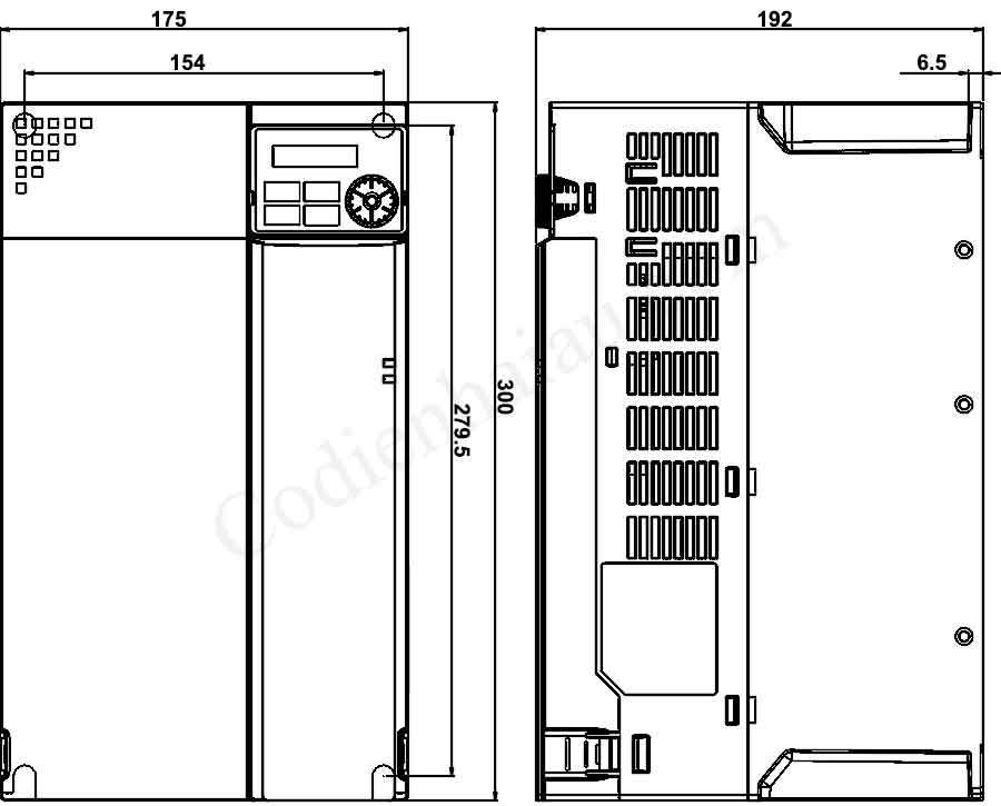 Kích thước lắp đặt biến tần Delta