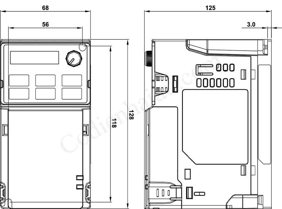 Biến tần Delta VFD2A8MS21ANSAA 0.4kW 1 Pha 220V 7 Kích thước lắp đặt biến tần Delta