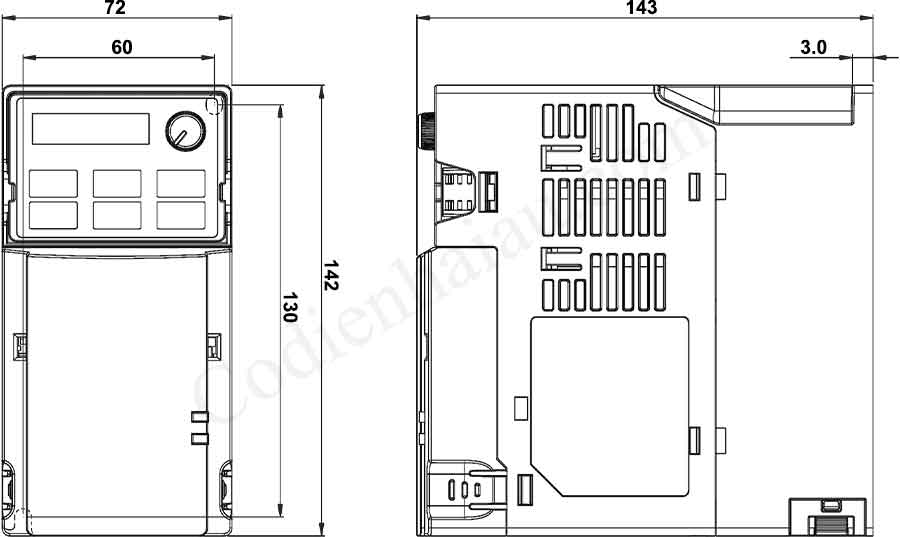 Biến tần Delta VFD4A8MS21ENSAA 0.75kW 1 Pha 220V 7 Kích thước lắp đặt biến tần Delta