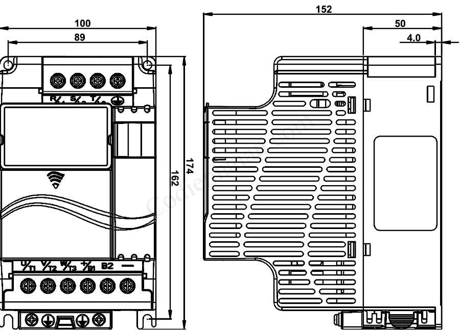 Biến tần Delta VFD022E21C 2.2kW 1 Pha 220V 7 Kích thước lắp đặt biến tần Delta