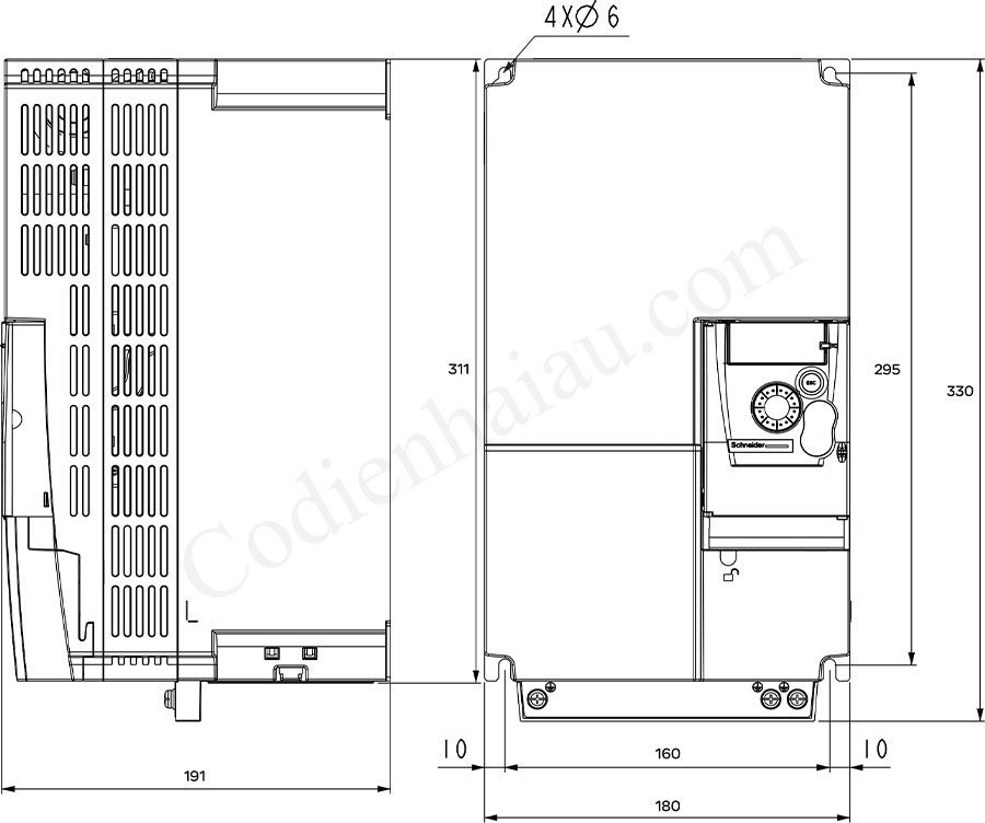 Biến tần Schneider ATV310HD18N4E 18kW 3 Pha 380V 5 Kích thước lắp đặt biến tần Schneider