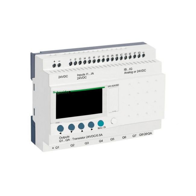 PLC Schneider SR3B262BD 24V (16 in/10 out Relay) 1 PLC Schneider SR3B262BD 24V (16 in/10 out Relay)