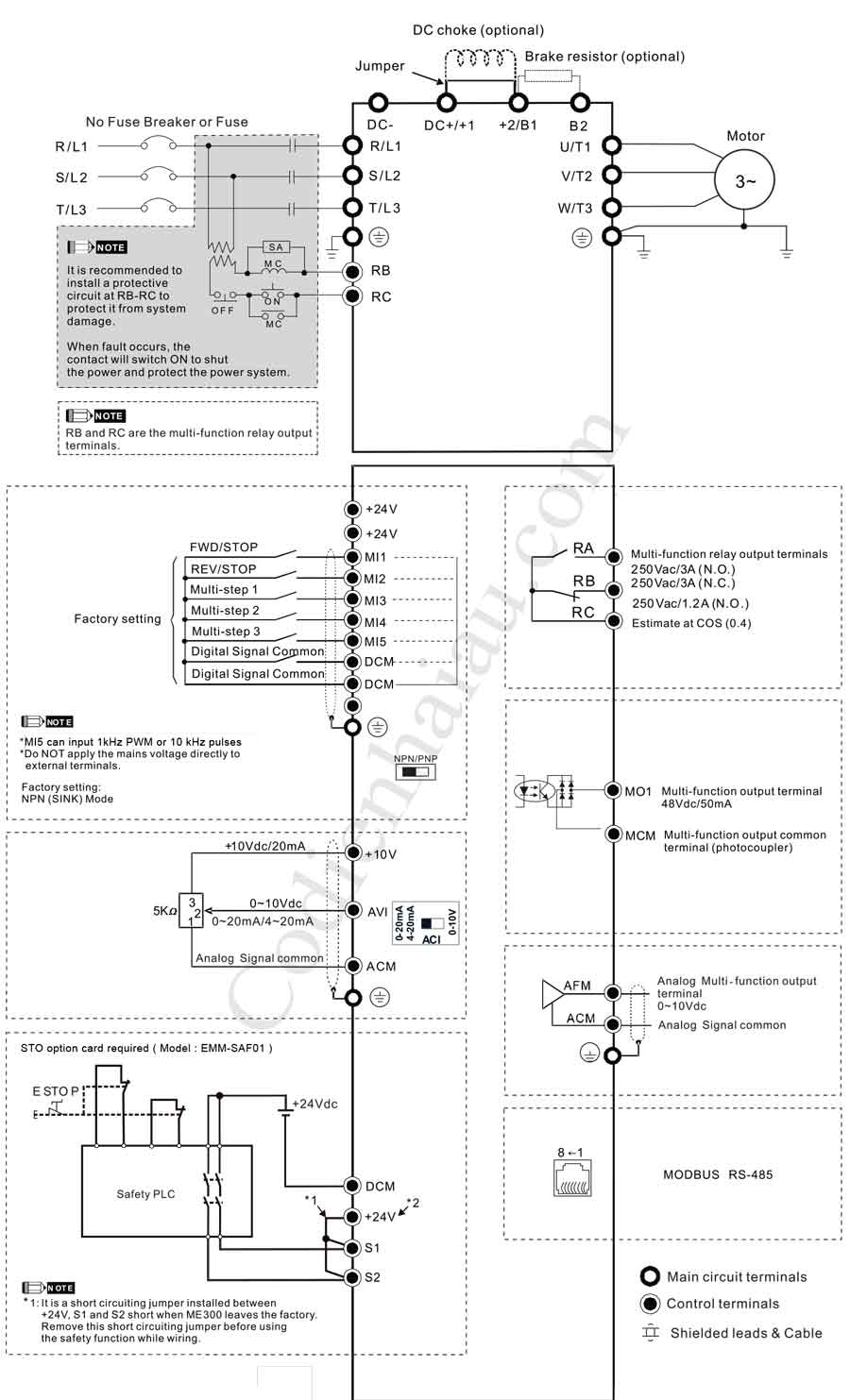 Biến tần Delta VFD1A6ME21AFNAA 0.2kW 1 Pha 220V 6 Sơ đồ đấu dây biến tần Delta ME300 Series