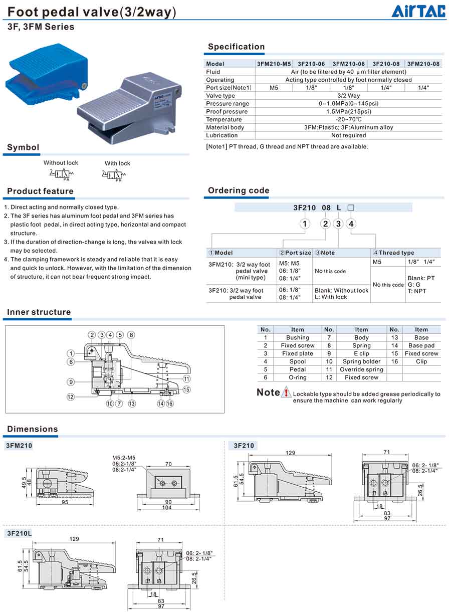 Van cơ khí Airtac 3F/3FM 3 Van 3F 3FM 1