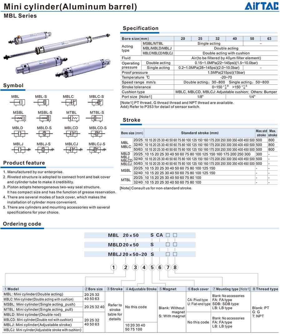 Xy lanh mini Airtac MBL, MBLC 9 Xy lanh MBL MBLC 2