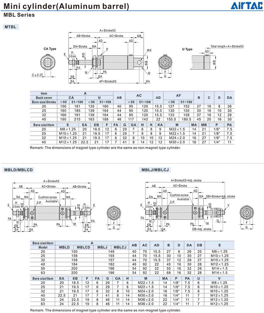 Xy lanh mini Airtac MBL, MBLC 11 Xy lanh MBL MBLC 4