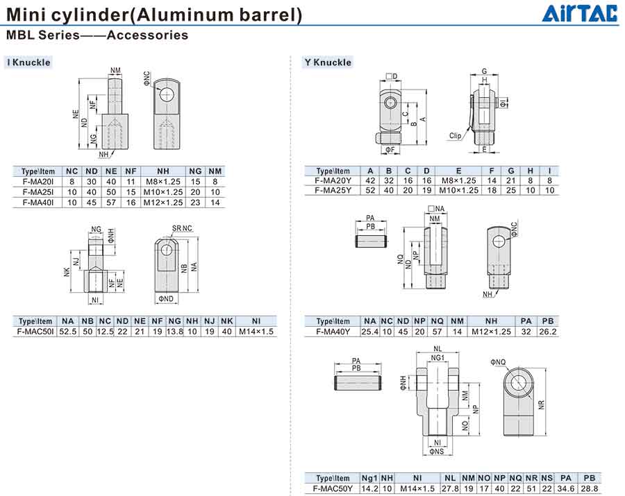 Xy lanh mini Airtac MBL, MBLC 13 Xy lanh MBL MBLC 6