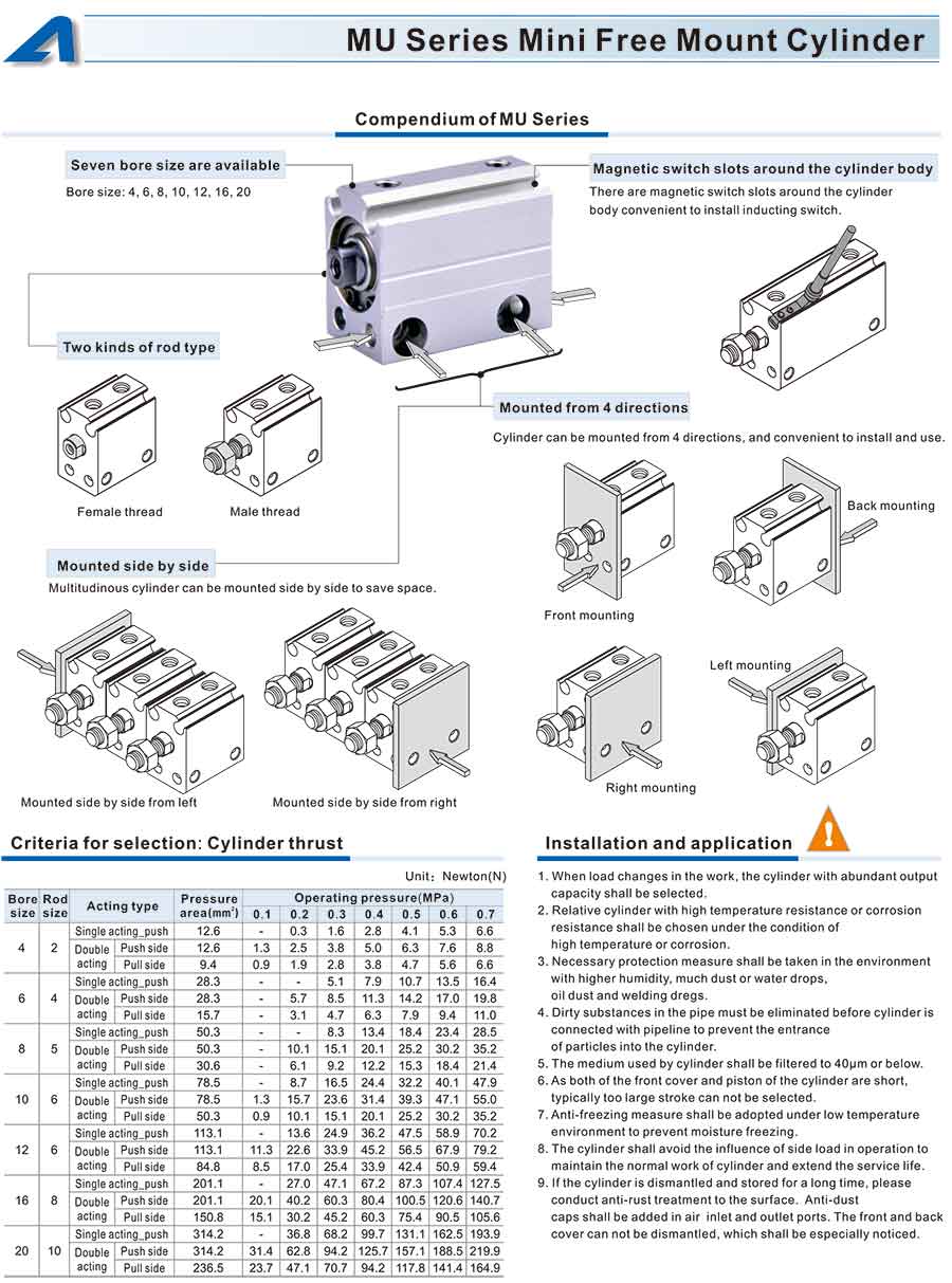 Xy lanh Airtac MU 6 Xy lanh MU 1 1