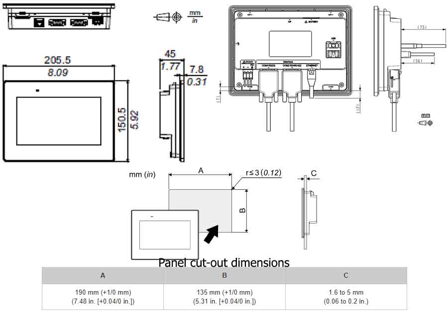 HMI Proface PFXET6400WAD 7 inch 3 kich-thuoc-lap-dat-hmi-proface-pfxet6400wad-7-inch