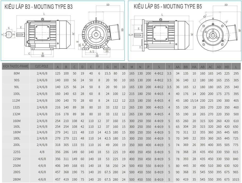 Kích thước lắp đặt Motor