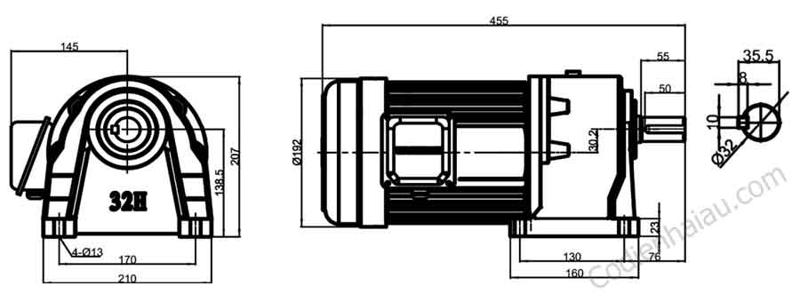 kich thuoc motor giam toc gh32 2200W 1