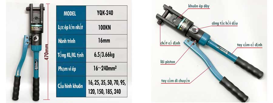 Kìm bấm cos thủy lực YQK-240 (16-240mm2) 3 Kìm bấm cos thủy lực YQK-240 (16-240mm2)