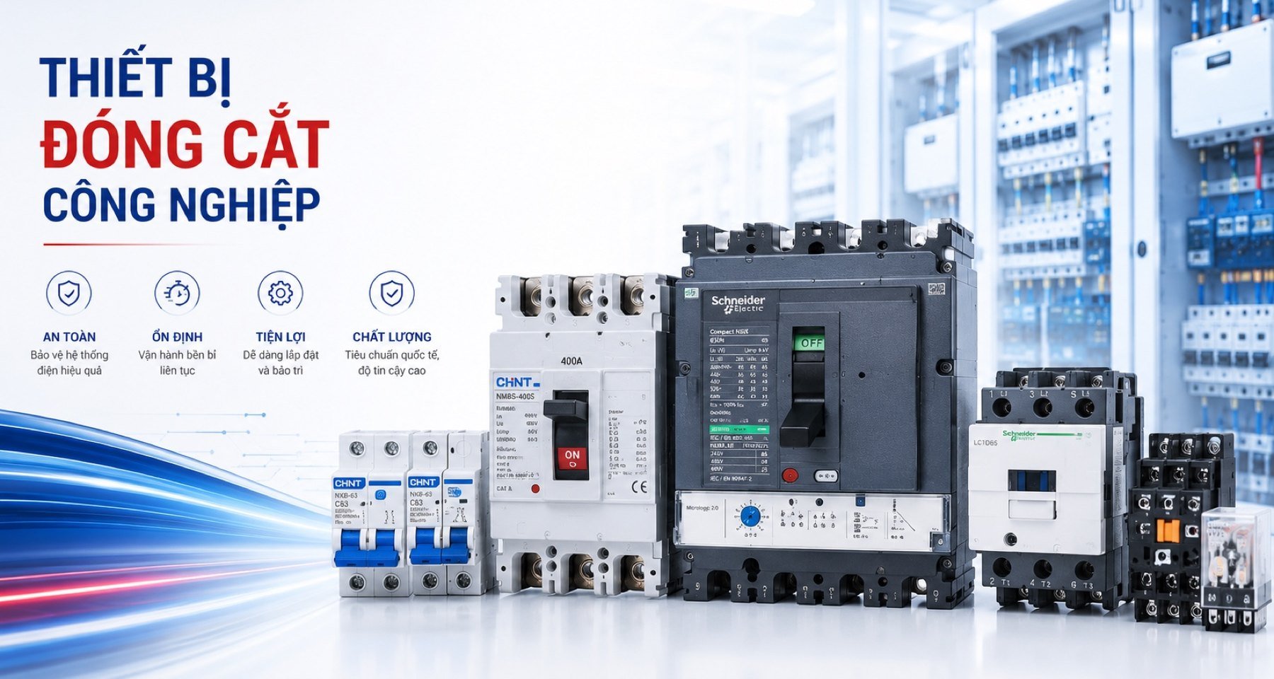 Thiết bị đóng cắt công nghiệp MCCB, MCB, ACB, contactor